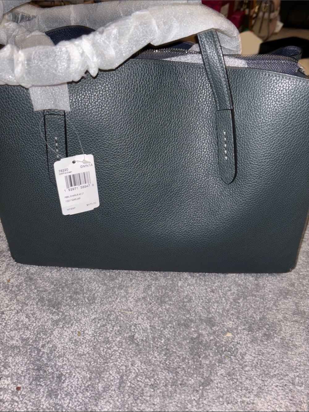 Coach Pebbled Leather Tote in Forest Green - Picture 3 of 10